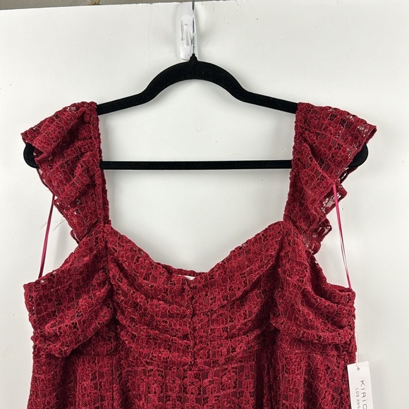 KURIOUS SZ XL RED LACE SWEETHEART NECKLINE HANDKERCHIEF HEMLINE RUFFLED STRAPS - Picture 3 of 8